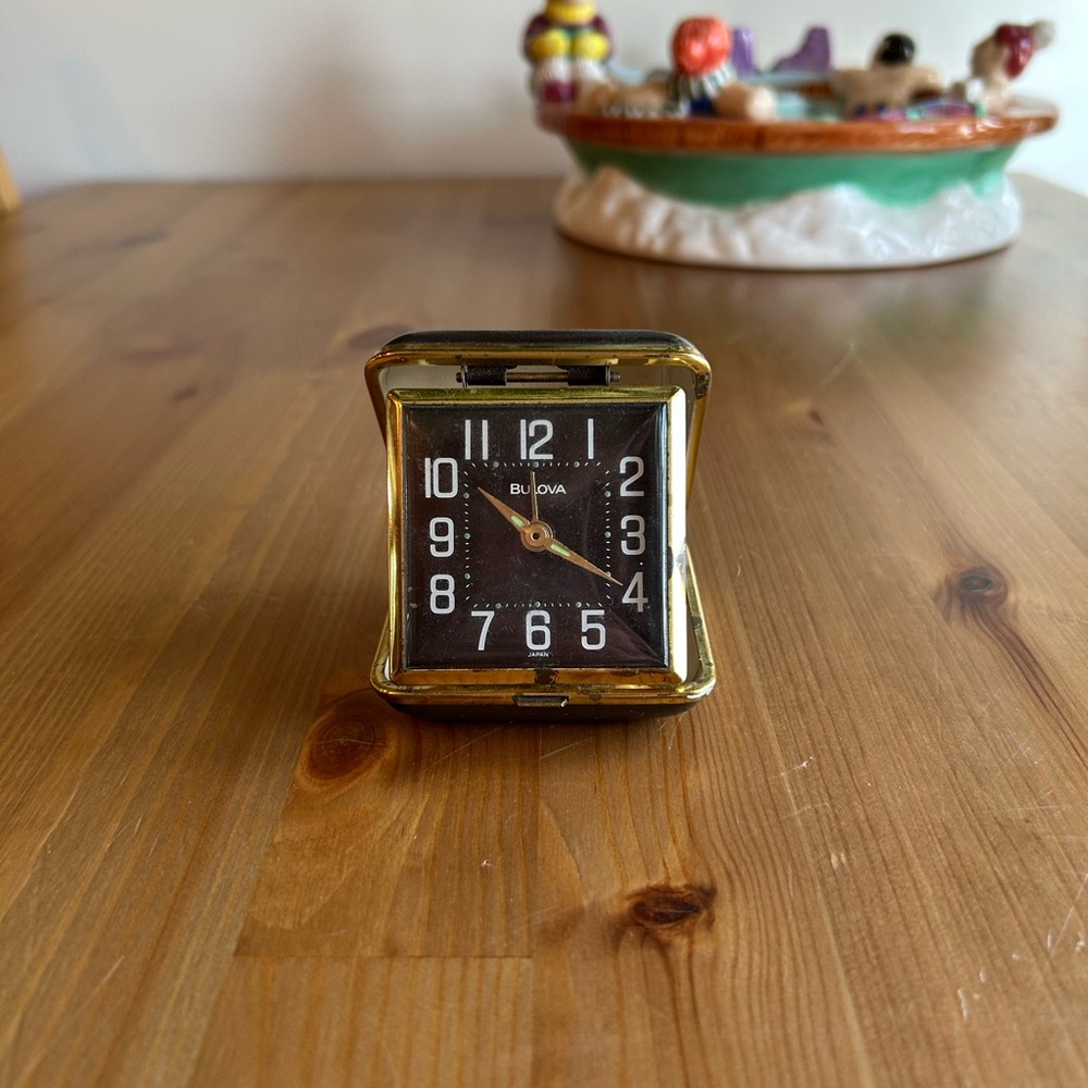 Vintage Bulova Gold and Black Travel Clock